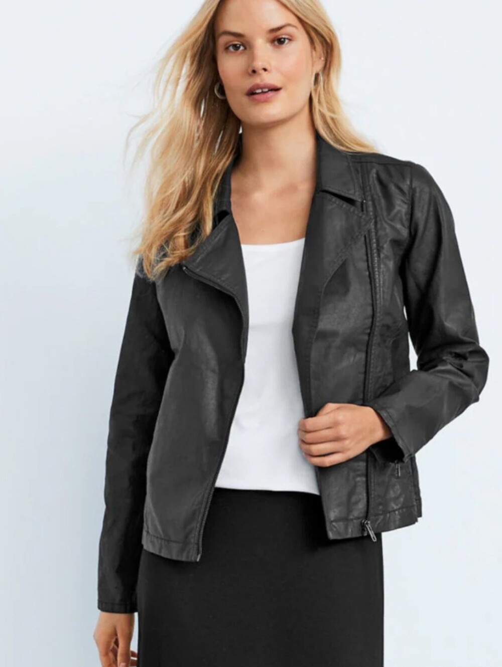 Eileen Fisher Black Waxed Moto Jacket